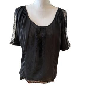 Joie Silk Chiffon Romantic Sleeveless Top Black Lace Inset XS